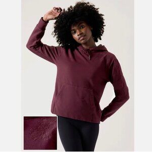 $109 Athleta Retroplush Hoodie Small Embroidered Floral Maroon Purple Sweatshirt